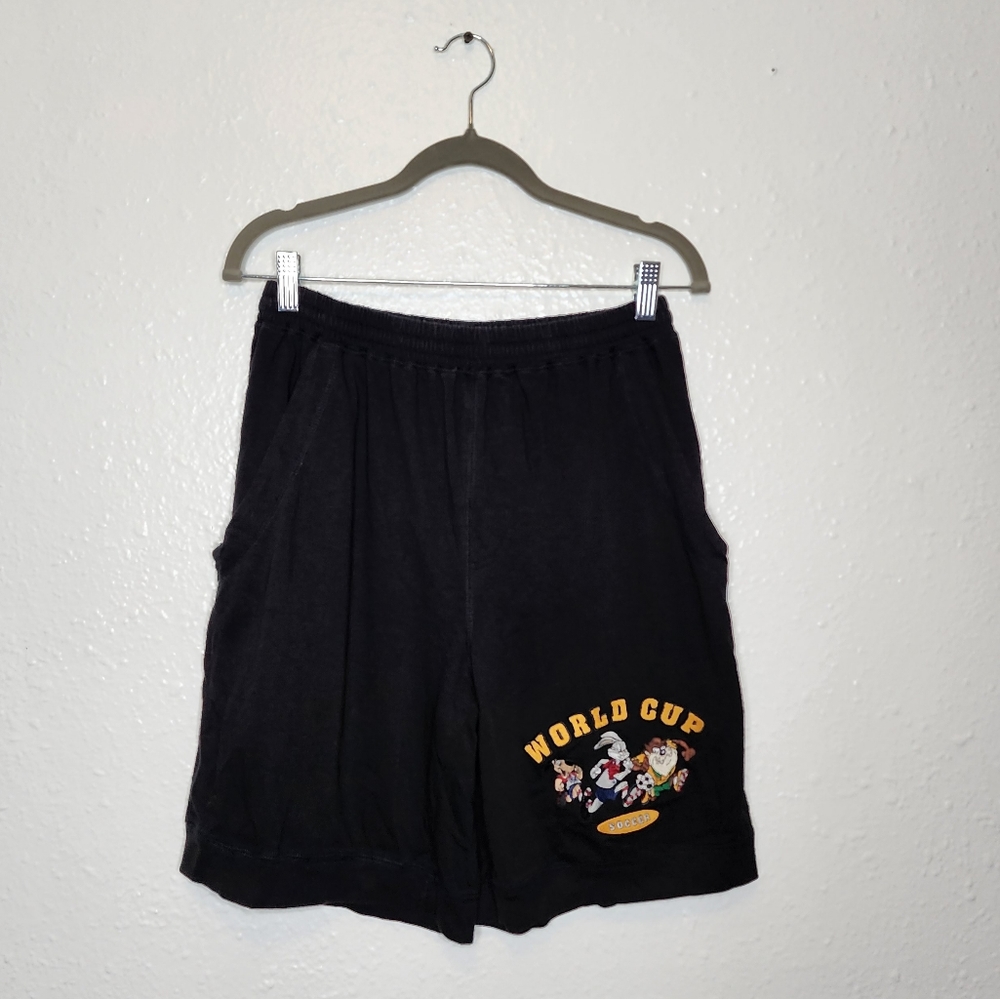 Vintage 1994 World Cup USA Looney Tunes Soccer Cotton Black Shorts Size M